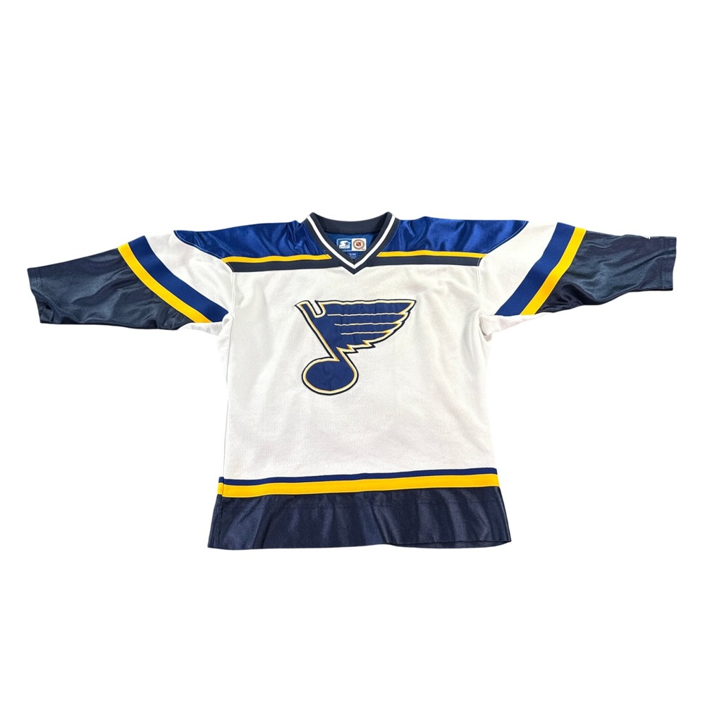 Vintage Starter St Louis Blues NHL Jersey Youth S/M White Blue 90s Number 8